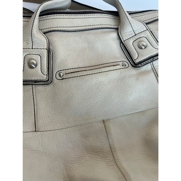 B. Makowsky Cream Off White Pebble Leather Brown Stitching Hobo XL Shoulder Bag - Picture 13 of 14